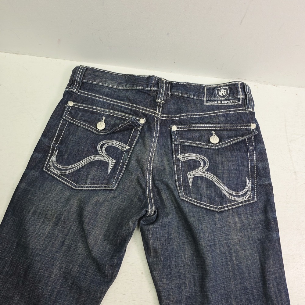 Rock & Republic Men's Jeans 34x30 Dark Wash Thick Stitch Boot Cut Flap Y2K NWOT - Picture 5 of 11